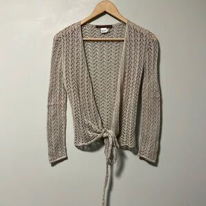 Peruvian Connection Beige Grey Crochet Knit Wrap Sweater made in Peru 100% Pima
